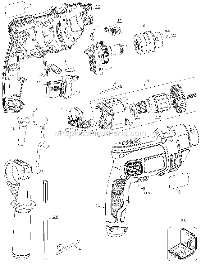 Black and Decker TM100YK-B2 (Type 1) 1/2 Hammer Drill Power Tool Page A Diagram